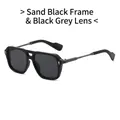 Matte black square frame aviator sunglasses with dark grey lenses and double bridge - Matte Black Frame Black Grey Lens