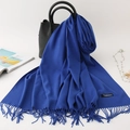 Royal blue cashmere-feel scarf with elegant tassels draped over a leather bag - 200*70cm / Sapphire Blue