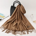 Classic camel cashmere-feel scarf with elegant tassels and stylish warm pashmina design - 200*70cm / Dark Camel