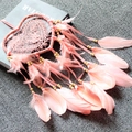 Pink heart dreamcatcher with feathers and lace flowers for romantic home decor - Flesh Pink without Lights