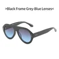 Occhiali da sole da pilota neri con lenti sfumate grigio-blu e rivetti dorati - Montatura Nera Lenti Grigio Blu