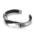 Bracciale da uomo in acciaio inossidabile intrecciato con pelle nera e zirconi - Color Acciaio