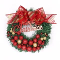 Ghirlanda natalizia con palline glitterate, fiocco rosso e scritta Merry Christmas centrale - 30cm-Rosso