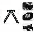 Large black velvet bow hair clip with snowflake crystal and pearl detailing, size 15x15cm - Black