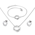 Conjunto de joyas de 3 piezas de acero de titanio con colgante de cara sonriente plateada - Color Acero