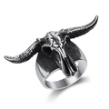 Vintage-Edelstahlring mit Widderschädel, poliertem Finish und gotischen Hörnern - US 9 / Vintage Schwarz (04201)