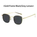 Elegant retro gold metal frame sunglasses with black grey lenses and textured temples - Gold Frame Black Grey