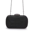 Elegante schwarze gewebte Clutch Tasche für Damen mit dunkler Metallschnalle und Kette - Schwarz