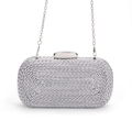 Silberne gewebte Abend-Clutch-Tasche mit Metallketten-Schultergurt für Damen - Silber