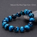 Natur-Himmelblau-Tigerauge-Perlenarmband 12mm mit polierter runder Oberfläche - Natürliches tiefblaues Tigerauge (12 mm)
