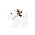 Incantevole spilla a cucciolo bianco con bordi dorati e collare festivo con strass - Cane di Natale