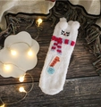 White coral fleece Christmas cat socks with cute 3D ears and embroidered scarf detail - Adult (No Gift Box) / White Scarf Cat