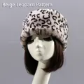 Thick beige leopard print faux fur winter hat for elderly women for warmth - One Size / Off-White Leopard Print