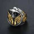 Men's retro skull and dual revolver pistols punk ring in polished silver and gold finish - US 10 / Two-tone Gold & Silver (11405)