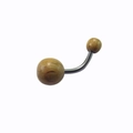Wooden bead belly button ring with natural wood grain finish on a 316L surgical steel bar - 1.6*10*5/8mm / Beech Wood Bead