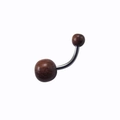 Banana navel ring with curved steel bar and natural dark brown wood beads - 1.6*10*5/8mm / Rosewood Bead