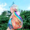 Rainbow hair extension clip for girls featuring a unicorn bow and colorful synthetic hair - 12# Colorful Unicorn