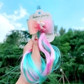 Girl's unicorn hair clip with pink gradient bow and long colorful wig extension - 16# Green Pink Unicorn