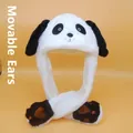 Panda plush hat with moving ears and integrated long scarf featuring black paw prints - Large Size (Moving Ears) / Panda Hat (Moving Ears)