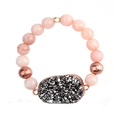 Detail shot of pink quartz beaded bracelet with rose gold beads and druzy stone charm - Silver Grey Ornament Style (BC64-6)