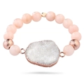 Rosa Quarz Perlenarmband mit natürlichem weißem Druzy-Anhänger in Roségold-Optik - Weißer Druzy-Stil (BC64-3)