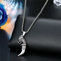 Collana con pendente a dente di drago argento e catena box da uomo in stile punk - Corno