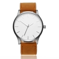 Minimalist quartz watch with silver case, white dial and tan leather strap for men - Brown Strap White Dial