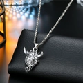 Silver bull skull pendant necklace with hexagram star on black textured background - Bull Head