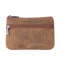 Braune Vintage-Geldbörse aus Crazy-Horse-Leder mit doppeltem Reißverschluss für Damen - Kaffee - Crazy Horse Textur
