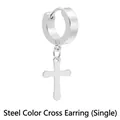 Unisex stainless steel hoop earring with a steel color cross pendant dangle charm - Steel Color Cross / 1PC