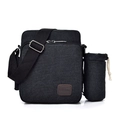 Sac bandoulière homme en toile noire avec sangle ajustable et pochette pour bouteille - Noir