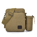 Sac bandoulière homme en toile kaki avec porte-bouteille tactique et compartiments - Kaki