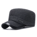 Cappello invernale uomo grigio scuro in lana con visiera in pelle nera e fibbia in metallo - Regolabile / Grigio