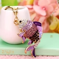 Golden koi fish keychain with purple rhinestones and crystal accents for women - Purple Lucky Fish