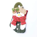 Calcetín navideño con muñeco de nieve, bufanda de punto roja y verde y cascabeles - Muñeco de Nieve