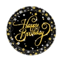 Plato de papel Happy Birthday negro y dorado con estrellas y puntos de purpurina - Plato Pequeño Oro Negro