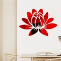 Self-adhesive 3D lotus mirror wall sticker in red acrylic for home decor, 35x25cm - Red