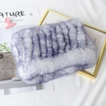 Purple and white gradient rex rabbit fur neck warmer with thick knitted stripe texture - Blue and White