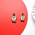 Handcrafted Christmas snowman earrings with festive red background for holiday accessories - White Snowman