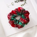 Christmas red and green plaid scrunchie with white snowflake patterns on a lifestyle background - 1# Red Green Plaid Snowflake