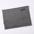 Folded grey cashmere scarf with elegant fringe detail and classic woven label - Marl Grey / 68x200cm