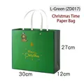 Green Christmas gift bag with gold tree pattern and white handle in large size 30x27x12cm - L Green - Christmas Time Gift Bag