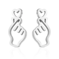 Orecchini a perno minimalisti con gesto a cuore in argento e finitura lucida - Color Acciaio