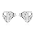 Sleek stainless steel heart-shaped stud earrings with heartbeat EKG cutout design - 110 Heartbeat - Silver