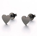 Detail of gunmetal heart stud earrings made of polished stainless steel with butterfly backs - Heart Style / Black
