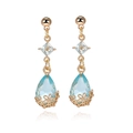 Elegant 18K gold plated teardrop earrings with light blue crystals for women - Light Blue