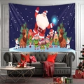 Detailed view of large Christmas tapestry with cartoon Santa and reindeer over a sofa - 73X95CM (Brushed Fabric) / Dark Blue Cartoon