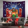 Close-up of Bohemian Christmas tapestry with festive fireplace and cartoon scene on dark purple - 73X95CM (Brushed Fabric) / Purple Night