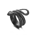 Anillo de serpiente negra estilo punk con diseño de triple envoltura y escamas texturizadas - Mamba Negra