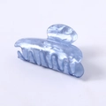 Macro detail of large light blue marble pattern acetate claw clip hair accessory - Blue Water Ripple Square Head